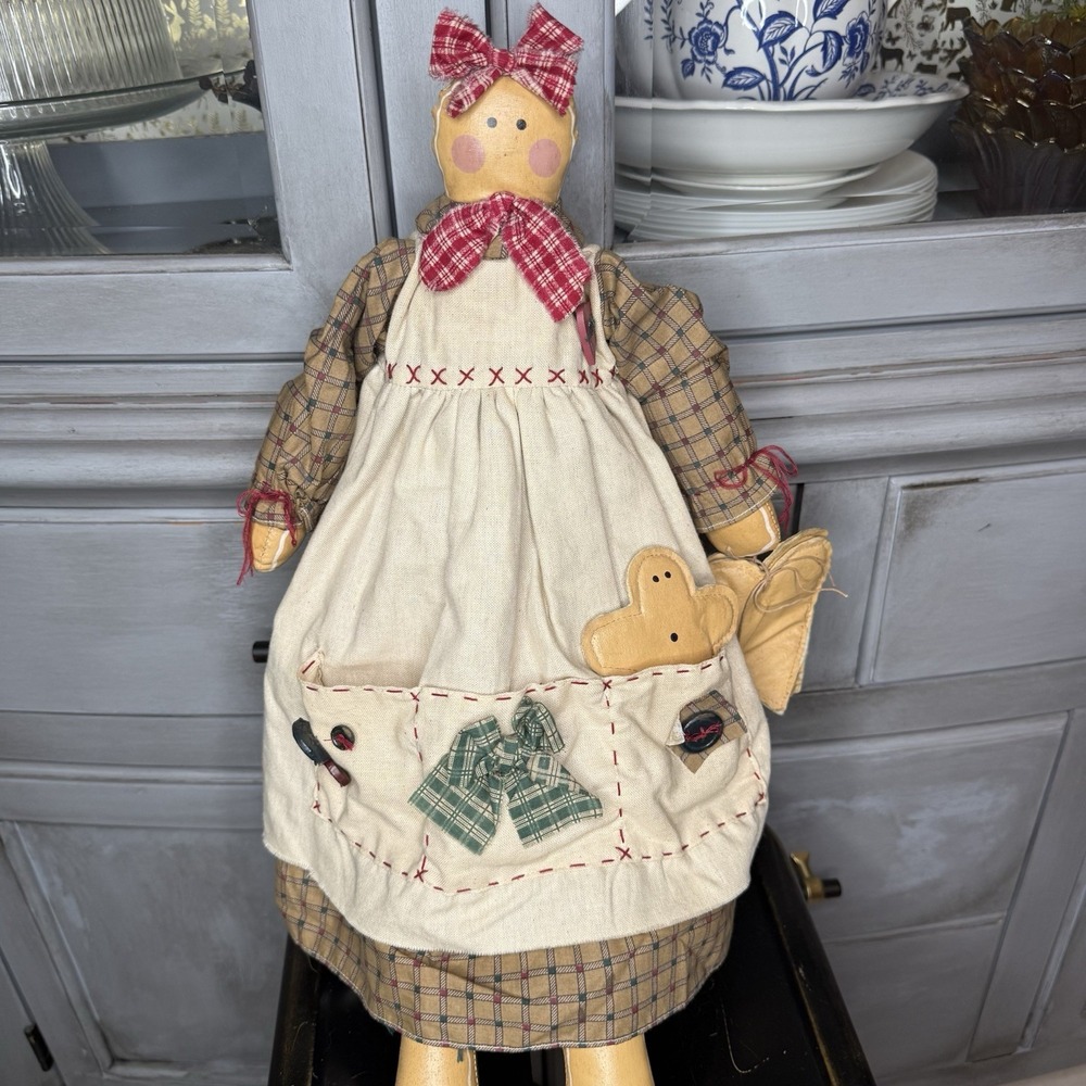 Vintage 22" Gingerbread Apron Primitive Rag Doll Christmas Folk Country Handmade